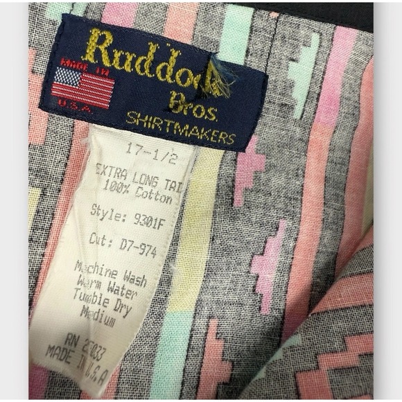 Ruddock Bros Mens Southwestern Geometric Stripe Polo Shirt 17.5 XL Made in USA - Picture 3 of 6